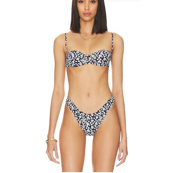 Tropic of C Coco Bikini Top Flora Floral Womens New Large Black White - Picture 1 of 13